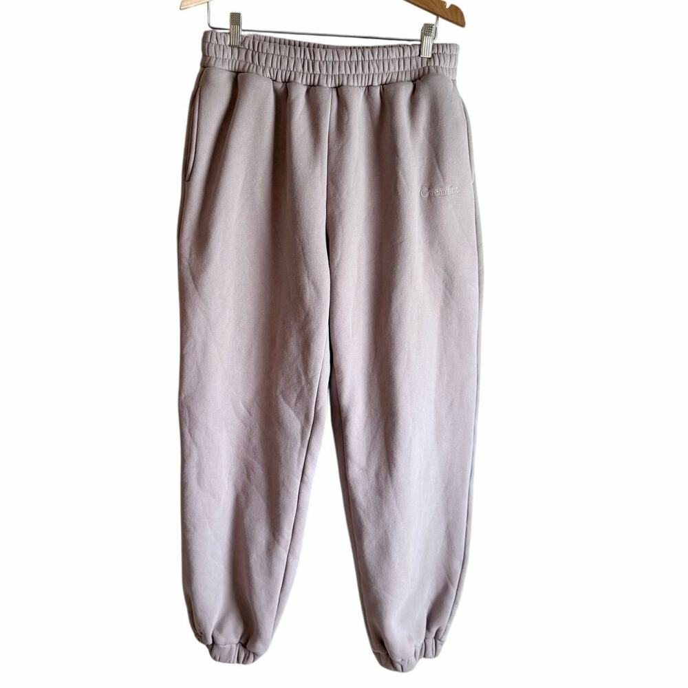 Comfrt neutral tan thick sweatpants cotton blend cozy comfy travel large unisex